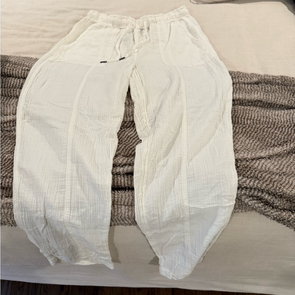 GAP White 100% cotton Drawstring Pants